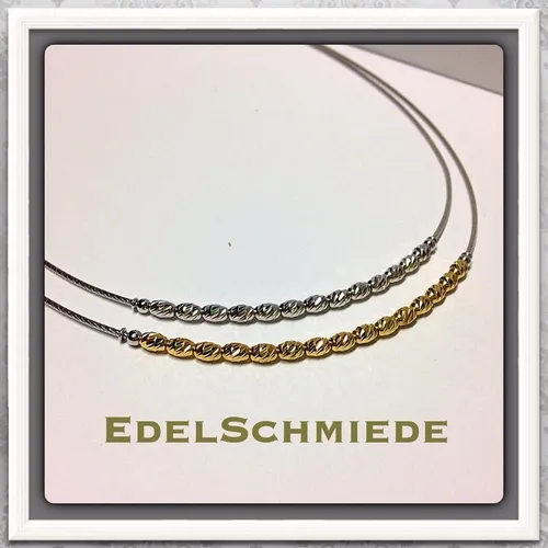 Halskette 2-reihig 925/- Rhodium mit vergoldeten Kugeln