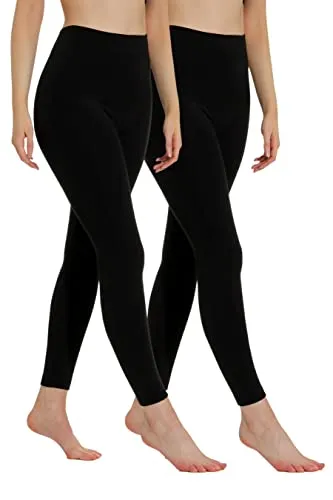 Yenita Thermoleggings Gefütterte Damen Legging mit Innenfleece im 2er Pack, Winter Seamless Thermo Legging in Schwarz, GR: XL/XXL