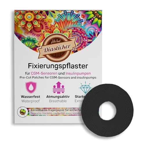 Diasticker® | Pflaster für Freestyle Libre 3 Sensor (10 Stück, Schwarz) | Wasserfest - Hautfreundlich - Atmungsaktiv - Starker Halt | Selbstklebende Fixierpflaster, Sensor-Fixierung
