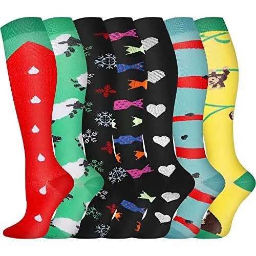 Pnosnesy kompressionsstrümpfe,Kompressionssocken (2/4/6/7 Paar) für Damen und Herren 15-20 mmHg Stützstrümpfe ist am besten für Leichtathletik, Laufen, Flugreisen