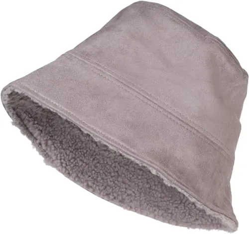 styleBREAKER Unisex Wende Fischerhut in Veloursleder Optik/Teddyfell - Fischerhut für Damen, 2-in-1 Design mit warmer Teddyfell-Seite und weicher Veloursleder Optik, ideal für kalte Herbst- und Wintertage.