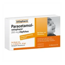 ratiopharm PARACETAMOL 250 mg Zäpfchen - 10 St. - Fieber & Schmerzen: Effektive Schmerzlinderung in Form von Zäpfchen, ideal für die Anwendung bei Kindern und Erwachsenen.
