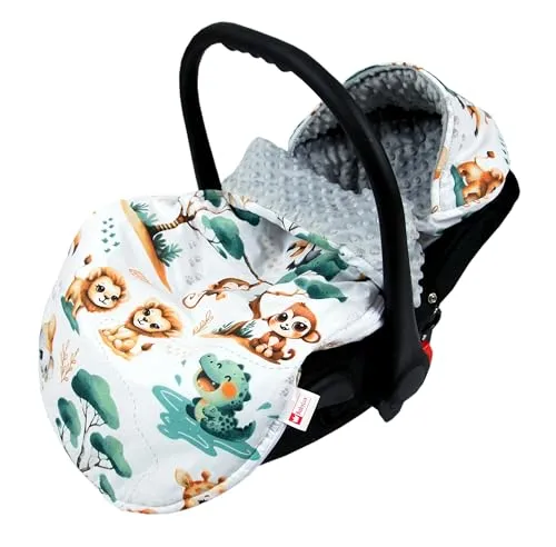 BabyLux Fußsack 90cm für Babyschale, Kinderwagen & Buggy, Minky, ideal für Frühling, Sommer Herbst &, warm & weich Kinderfußsack (148. Grau + Dschungel)