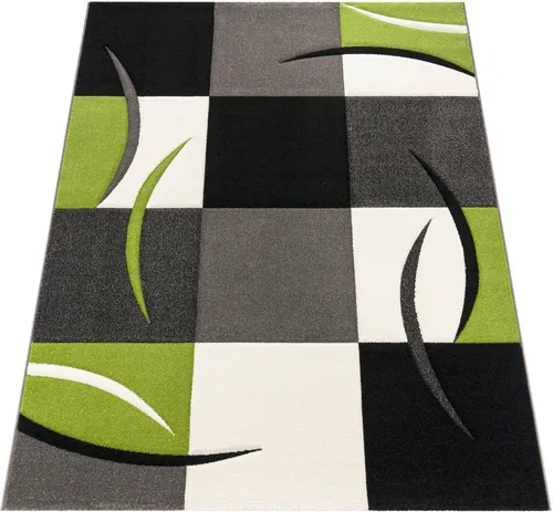 Paco Home Teppich Diamond 665 - Karo Muster 3D-Design - Rechteckiger Teppich in grün, 80 x 300 cm, maschinell gewebt, schmutzabweisend und trittschaalldämmend, ideal für Wohnzimmer oder Schlafzimmer.