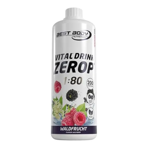 Best Body Nutrition - Vital Drink Zerop - 1000ml Waldfrucht - Erfrischender Sirup für Sportgetränke, optimiert mit Vitamin B1, B6 und Niacin. Mischverhältnis 1:80, ergibt 200 Portionen. Ideal für Wassersprudler, auch mit Dosierpumpe erhältlich.