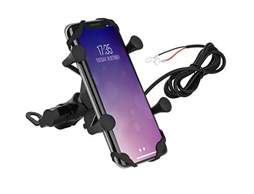 Motorrad-Handyhalter mit Ladegerät 360 Grad Drehbar aus Aluminium Schwarz 8685