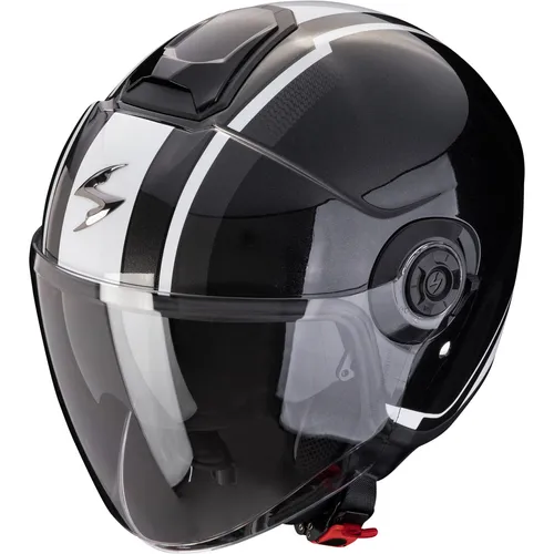 Scorpion EXO-CITY II 2 VEL Motorradhelm schwarz metall-weiß Gr. L 58/59 - Motorradhelm mit Speedview™ Sonnenblende und Quick Release Mikro-Ratschenverschluss für höchsten Komfort und Sicherheit auf der Straße.