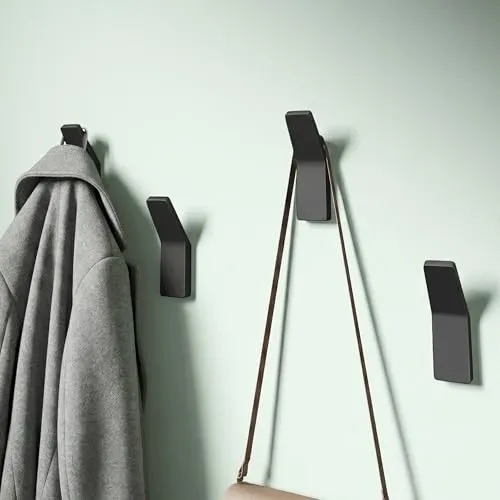 Mai & Mai Kleiderhaken Garderobenhaken 4 Stück in Schwarz, Wandhaken zum Bohren oder Kleben für Schlafzimmer, Badezimmer, Kleiderschrank, Wohnzimmer Stalo-13