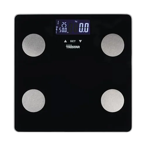 Tristar Personenwaage, Körperanalyse: BMI, Körperfett, Muskel-, Wasser- & Knochenmasse, bis zu 10 Benutzerprofile, Max. 150 kg, 30x30 cm Sicherheitsglas, WG-2442