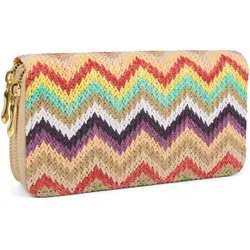 styleBREAKER Geldbörse mit buntem Zick-Zack Muster im Ethno Design, Reißverschluss, Portemonnaie, Damen 02040049 - Beige