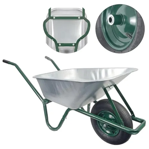 Matrix Schubkarre 100l Liter 250 kg Luftrad Schubkarren groß Garten Scheibtruhe Bauschubkarre | Mulde verzinkt | Metall Felge mit Kugellager | Farbe grün