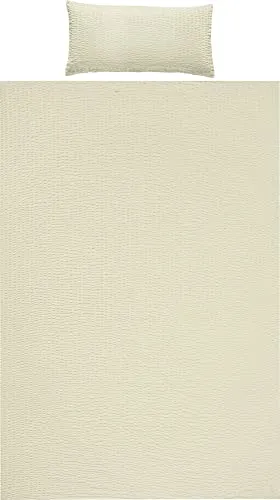 REDBEST Bettwäsche Seersucker Uni Detroit Creme 40x80 cm / 135x200 cm - Weiche Microfaser-Seersucker Bettwäsche in Creme für perfekten Schlafkomfort. Atmungsaktiv, schnell trocknend und bügelfrei – ideal für warme Nächte. Mit praktischem Reißverschluss.