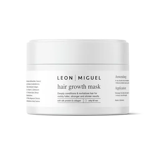 Leon Miguel Haarwachstumsmaske mit Seidenprotein & Kollagen – 200 ml für glänzendes, kräftiges Haar - Intensive Haarmaske mit Seidenprotein und Kollagen zur Revitalisierung der Haarstruktur. Für mehr Glanz und Geschmeidigkeit, ideal für die tägliche Pflege. Made in Germany – höchste Qualität garantiert.