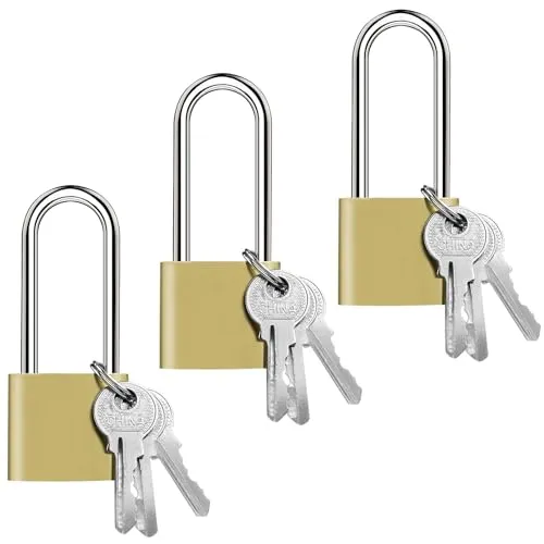 Nutabevr 3 Stück 32mm Langbalken-Vorhängeschloss,Wetterfest Vorhängeschloss Aus Eisen mit 9 Schlüssel, Innenwerk rostfrei,für Werkzeugkisten, Koffer, Fitnessstudio-Schließfächer, Lager, Garage, Garten