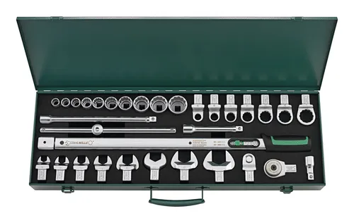 STAHLWILLE 730R/40/32 Quick Drehmomentschlüssel-Satz 32 tlg. - Drehmomentschlüssel Set 80-400 N·m, robust und wartungsarm, mit einfacher Blitzeinstellung und langlebigem Auslösesystem für präzisen Schraubanzug.