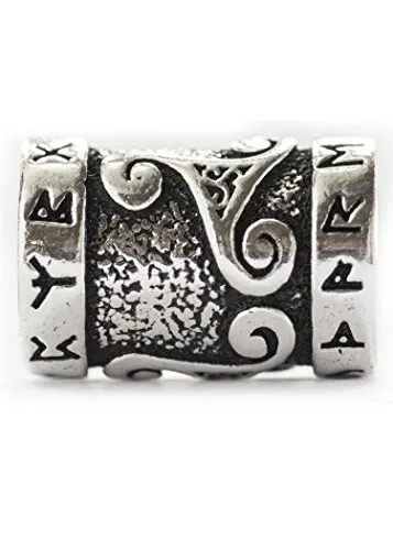 Battle-Merchant - Bartperle Wikinger/Dreadlockperle aus echtem Silber mit Runen und Triskele Innendurchmesser 7mm