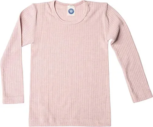 Cosilana Unterhemd für Kinder Junge & Mädchen Langarm Gr. 92 Rosé-Meliert - Wärmende Unterwäsche aus herrlich weichem Baumwoll-Merino-Mix & Seide, GOTS-zertifiziert & 100% regional produziert