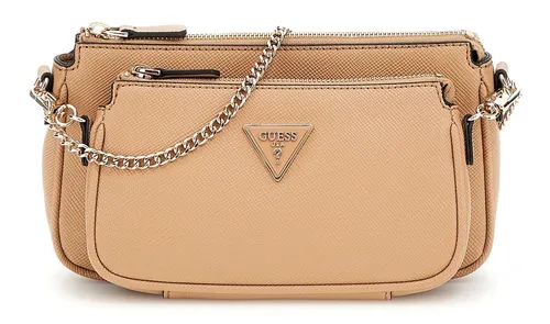 GUESS Noelle Double Pouch Crossbody Beige - Umhängetasche mit praktischen Doppel-Pouch, vielseitig einsetzbar als Umhängetasche oder Schultertasche. Ideal für flexibles Unterwegssein! Maße: 24 x 13 x 4,5 cm.