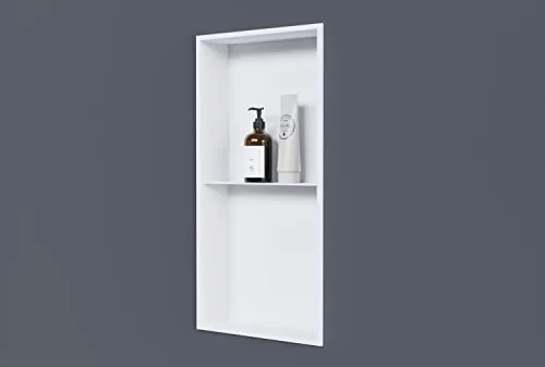 BERNSTEIN Wandnische aus Edelstahl NT306010X mit Ablagefach - 30 x 60 x 10 cm Einbauregal, Flexibler Einbau- Ideale Duschablage - Farbe:Weiß