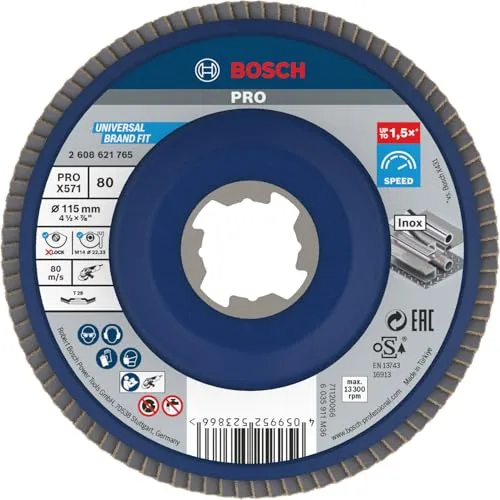 Bosch Professional 1x Fächerschleifscheibe X571 Best for Metal X-LOCK (für Metall, Ø 115 mm, P 80, gewinkelte Ausführung, Zubehör Winkelschleifer)
