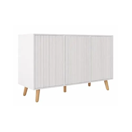 MB Muebles Bonitos | Sideboard mit reliefgeprägten Türen | Renzo für modernes Wohn-/Esszimmer | wellenförmiges Design | Holzbeine | Melamin und PVC | Farbe Weiss | 120x76x40 cm
