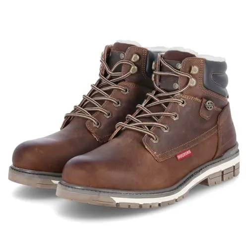 Dockers Stiefelette Leder - Stilvolle Herren Schnürboots - Wanderschuhe mit warmem Teddyfutter und rutschhemmender Gummisohle für optimalen Halt und Komfort in der kalten Jahreszeit. Robust und modisch zugleich!