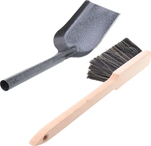 Kehrschaufel Metall - Kehrichtschaufel Kehrblech zum Reinigen und Kehren - Schaufel für Kohle - Schaufel für Renovierungsarbeiten - Handschaufel + Handbesen mit langem Stiel - Holzbesen (Alt Silber)