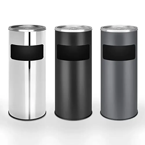 Jago® Standaschenbecher mit Mülleimer - 30 Liter, aus Edelstahl/Eisen, 2 in 1, Inneneimer, Deckel, Outdoor, 25x60,5 cm, Farbwahl - Aschenbecher, Standascher, Papierkorb (Schwarz)