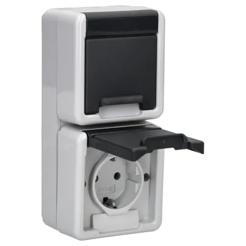 Gira IP44 WG Doppelsteckdose senkrecht Aufputz Grau 078030 von Gira