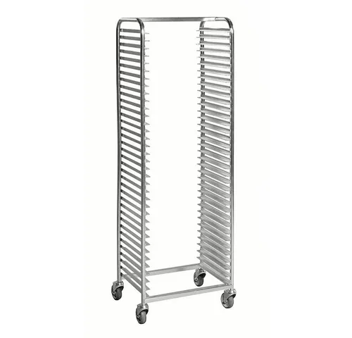 OSWALD Transportgeräte Tablettwagen für 36 Tabletts - Transportwagen für Kantinen & Systemgastronomie, ideal für 36 Tabletts (540 x 440 mm). Robuste, verzinkte Bauweise und sichere Standfestigkeit durch 2 Rollen mit Feststellbremse.