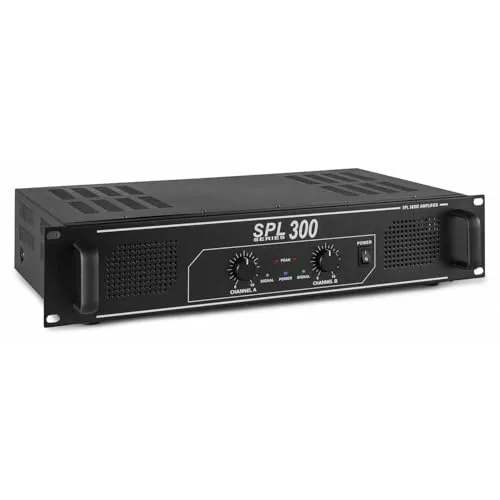 SkyTec SPL300 PA Verstärker Endstufe 300 Watt, mit 3-Band-Equalizer, 3 Kanal Input, Chinch, AUX, ideal für kleine DJ Boxen, Clubs, Bars und Gastronomie, Schwarz