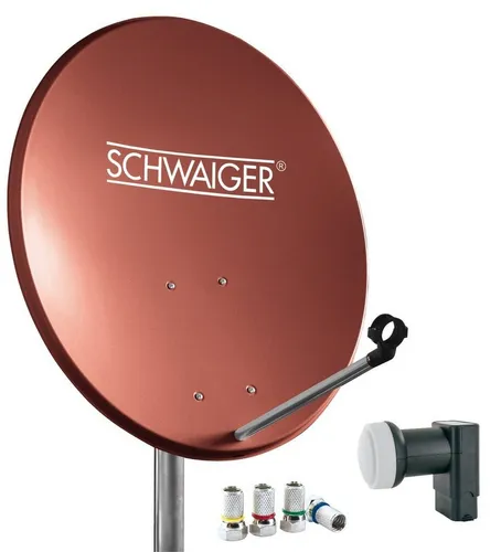 SCHWAIGER Satellitenschüssel Komplettset 55cm - SAT-Antenne mit Twin-LNB für 2 Teilnehmer, ideal für gleichzeitiges Fernsehen & Aufnehmen in HD-Qualität, wetterfest und einfach zu installieren.