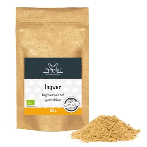 Ingwer, Ingwerwurzel gemahlen, Ingwerpulver, für Ingwertee oder zum Würzen, BIO, 250g - Pfefferdieb®