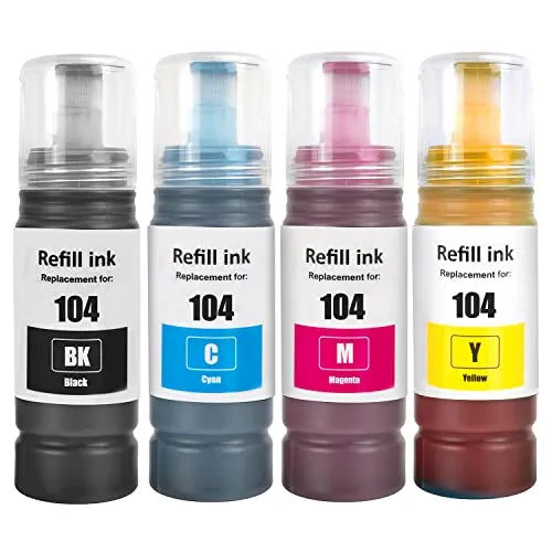Tinte Kompatibel mit epson 104 Tintenpatronen Nachfülltinte für ecotank ET-1810 ET-2810 ET-2820 ET-2870 ET-2814 ET-2815 ET-2825 ET-2826 ET-2830 ET-2840 ET-2862 ET-2870 ET-2876 ET-4800 ET-4810 (4P) 104