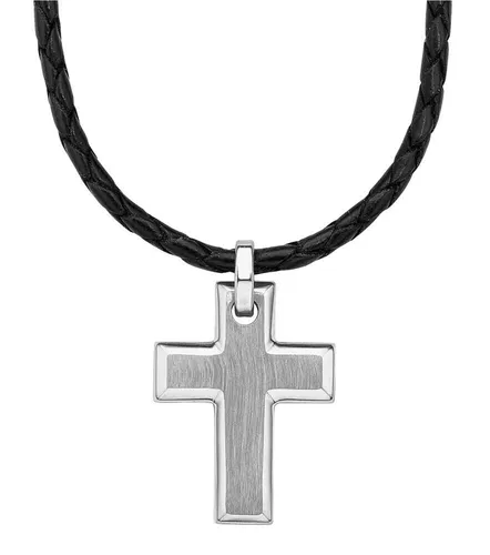 s.Oliver Jewelry Geflochtene Lederkette mit Kreuz Anhänger - Ketten mit stilvollem Kreuz Anhänger, perfekt für jeden Anlass und ein tolles Geschenk für Liebhaber von modischem Schmuck.