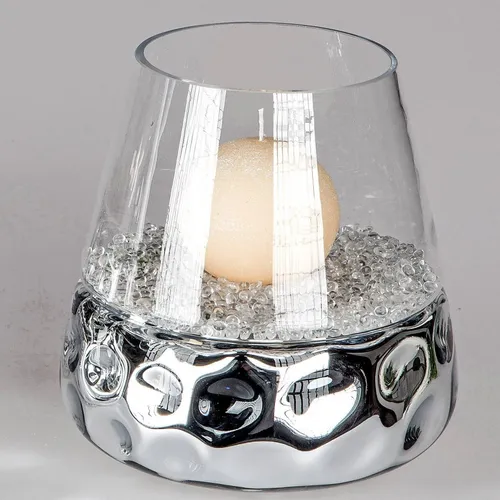 Deko Windlicht Dots aus Glas, 20cm, silber von formano