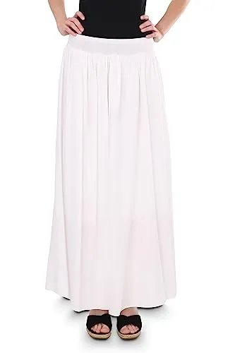 Malito Damen Maxi Rock - Langer Blickdichter Sommerrock mit Elastischem Bund (Weiß) - Damen Röcke - Aus 95% Baumwolle für hohen Tragekomfort, perfekt für den Sommer. Modernes Design mit Lederimitat Gürtel und schickem Muster, vielseitig kombinierbar.