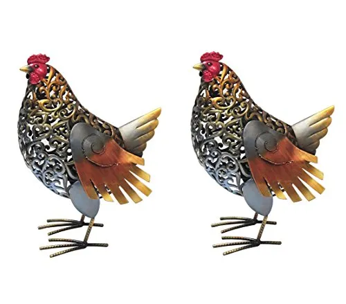 Dehner Dekofigur Henne Vroni, 2 Stück - Gartenfiguren, filigrane Fertigung und moderne Farbgebung aus robustem Metall, wetterbeständig und langlebig