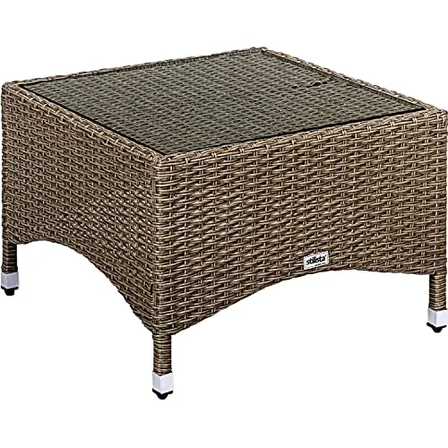 STILISTA Beistelltisch Eckig Glas Tischplatte aus Polyrattan, Modell- und Farbwahl - 58 x 58 cm Creme