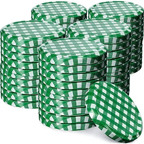 KADAX 50er Set Schraubdeckel Ø 66 mm in Grün kariert – Ersatzdeckel für Einmachgläser & Vorratsgläser, luftdicht & auslaufsicher