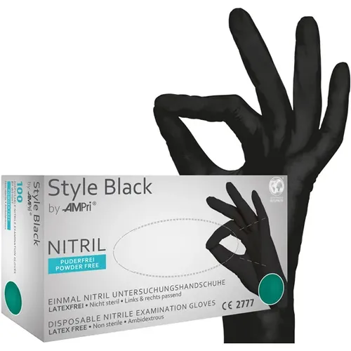Nitrilhandschuhe Ampri Style Black XL ehemals schwarze Witwe Gr. 10, puderfrei, unsterile Nitrilhandschuhe, 100 Stück/Box 01181-XL