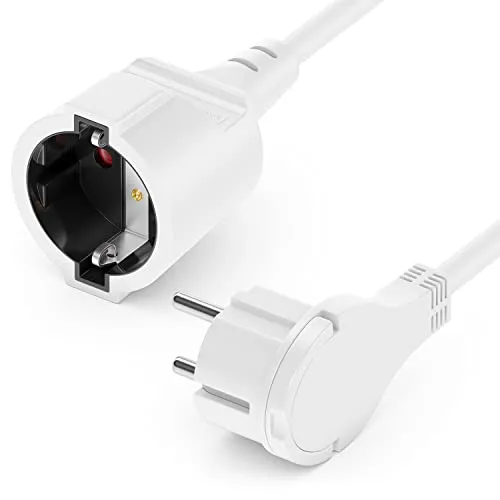 deleyCON 3,0m Stromkabel Verlängerungskabel mit Flachstecker Schutzkontakt Strom Kabel Verlängerung 3680W Haushalt Büro Multimedia Weiß