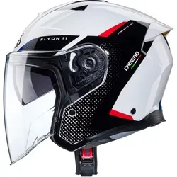 Caberg Flyon II Boss Jethelm, schwarz-weiss-rot, Größe M - Motorradhelm mit kratzfestem Visier, integrierter Sonnenblende und Max Vision Visier für optimalen Schutz und Sicht.