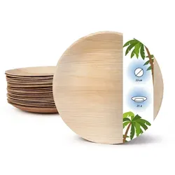 onlyleaf 25 Stück Einwegteller Ø 23cm Palmblatt-Teller, rund, biologisch abbaubar, umweltfreundlich, kompostierbar, wiederverwertbar, Wegwerfteller