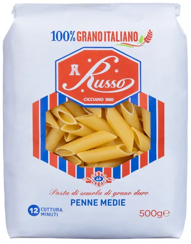 Russo Penne Medie N°46 Hartweizengrieß Pasta,100% Italienischer Weizen,500g