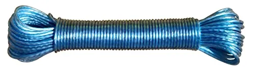 Wäscheleine 20 m blau, Wäscheseil mit Stahldrahteinlage, Wasserdicht, Rostfrei und Stabil