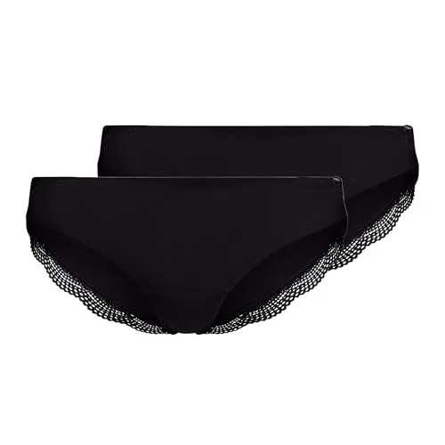Skiny Damen Rio Slip DP Unterwäsche, Blickdicht, Schwarz, 38 - Funktionsunterwäsche für Damen, Hüftig geschnittener Rio Slip im praktischen Doppelpack, mit eleganter Spitze und hohem Tragekomfort.