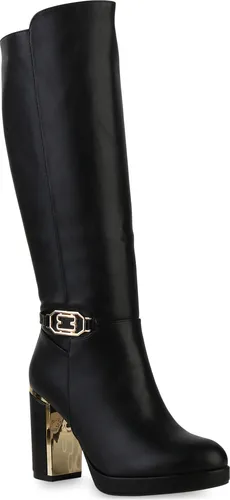 VAN HILL Damen Leicht Gefütterte Klassische Stiefel Plateau Vorne Schuhe 840613, Farbe: Schwarz, Größe: 37