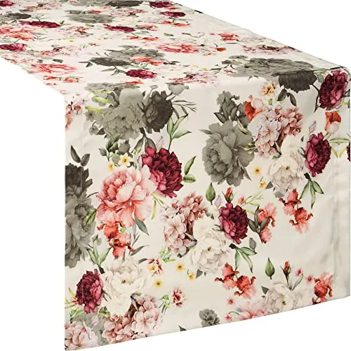Erwin Müller Tischläufer rosé-grau 40x170 cm - Eleganter Tischläufer mit hochwertigem Kuvertsaum und bügelleichtem Material, ideal für stilvolle Tischdekorationen.