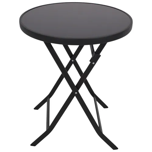 DEGAMO Milano Klapptisch 60cm rund - Metall anthrazit + Glas schwarz - Platzsparender Klapptisch für Balkon und Garten: Runder Tisch mit stabiler Metallkonstruktion und pflegeleichter Glasplatte. Ideal für kleine Räume und flexible Nutzung.